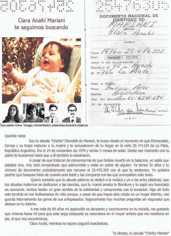 Solidaridad – Clara Anahí Mariani, te seguimos buscando