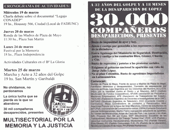 Noticias – Mendoza: Cronograma Por la Memoria y la Justicia – 24 de Marzo de 1976