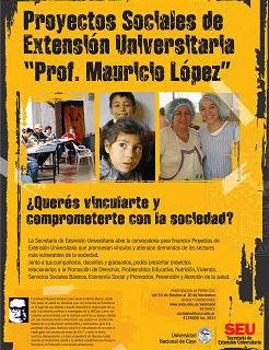 Convocatoria: proyectos sociales de extensión universitaria “Profesor Mauricio López”