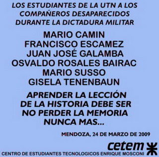 Acto en conmemoración de los compañeros desaparecidos de la UTN-Jueves 26 de Marzo