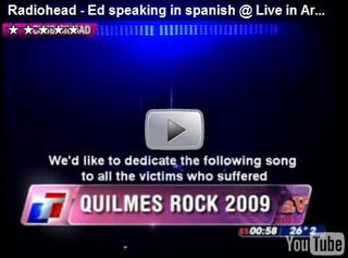 Homenaje de Radiohead a los desaparecidos en la actuación en River del 24 de marzo de 2009