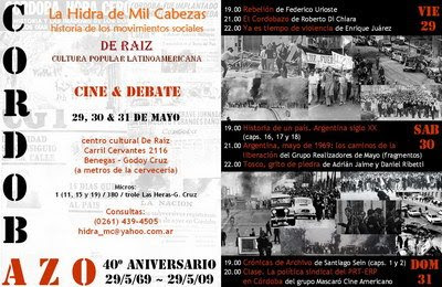 Cordobazo – 40º aniversario (29/5/1969 – 29/5/2009) – Jornadas conmemorativas de cine-debate