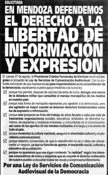 En apoyo a la libertad de información y expresión