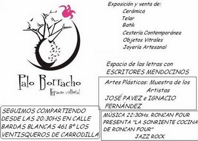 Espacio Cultural Palo Borracho itinerante, el sábado 12 de septiembre