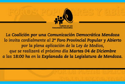 Invitación al Foro Provincial por la Ley de Medios