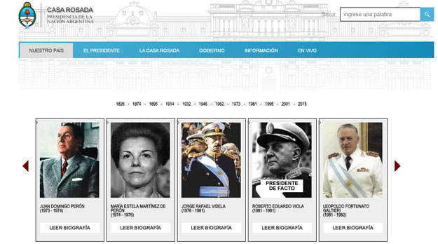La web de la Casa Rosada incluyó a los dictadores en la «Galería de Presidentes»