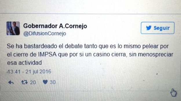 Cornejo reivindica empresarios que se enriquecen parasitando al Estado
