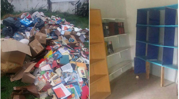 Funcionaria de Cambiemos vació una biblioteca y tiró todos los libros bajo la lluvia