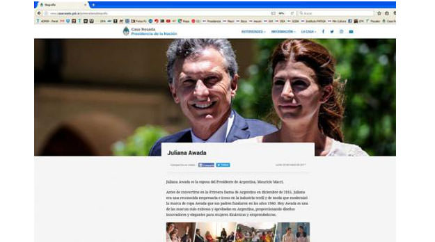 Awada publicita su marca de ropa en la web… de la Casa Rosada