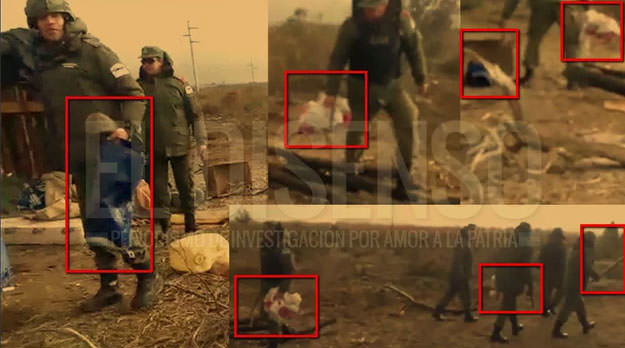 Video inédito donde se ven gendarmes volviendo del río con palos y trapos con manchas rojas